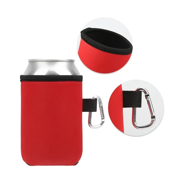 Neoprene Collapsible Can Cooler Sleeve With Carabiner