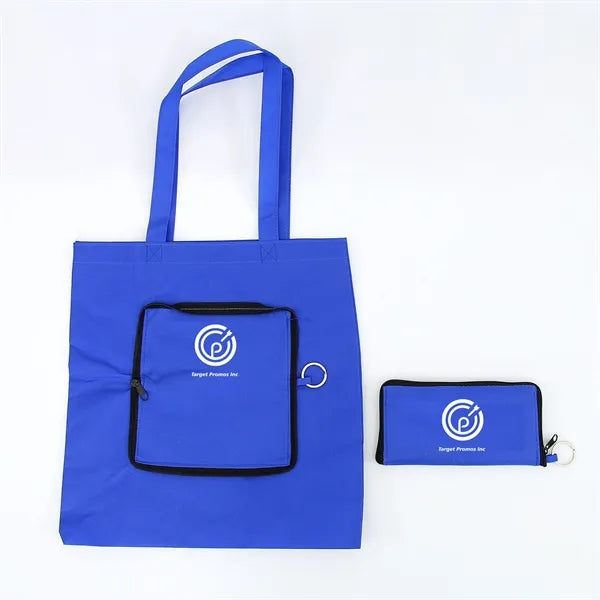 Zip-Up Folding Custom Tote Bags - 13.4"w x 14.5"h