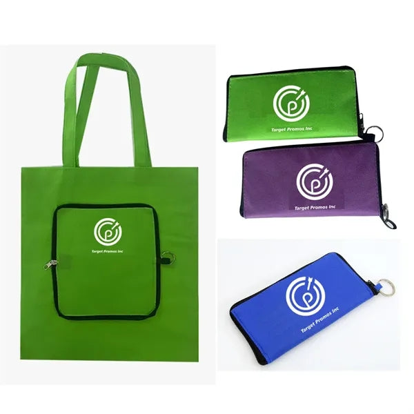 Zip-Up Folding Custom Tote Bags - 13.4"w x 14.5"h