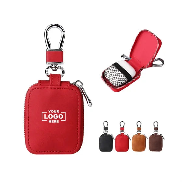 PU Leather Earphones Case with Mesh Pocket & Keychain