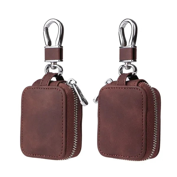 PU Leather Earphones Case with Mesh Pocket & Keychain