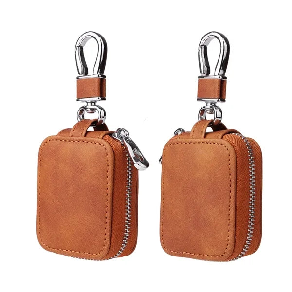 PU Leather Earphones Case with Mesh Pocket & Keychain