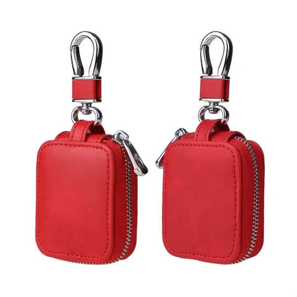 PU Leather Earphones Case with Mesh Pocket & Keychain