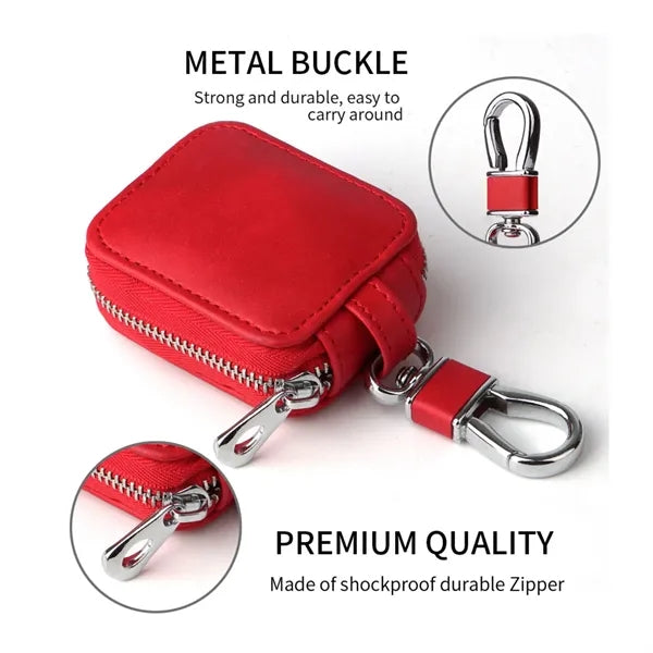 PU Leather Earphones Case with Mesh Pocket & Keychain