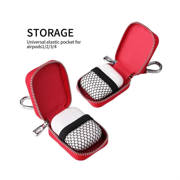 PU Leather Earphones Case with Mesh Pocket & Keychain