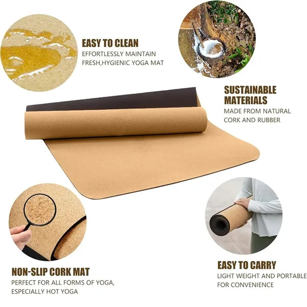 72inch Eco-Friendly Cork TPE Yoga Mat with Carrying Strap