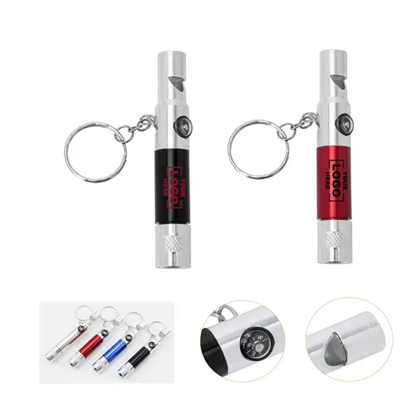 Aluminum Alloy Emergency Flashlight Whistle with Keychain