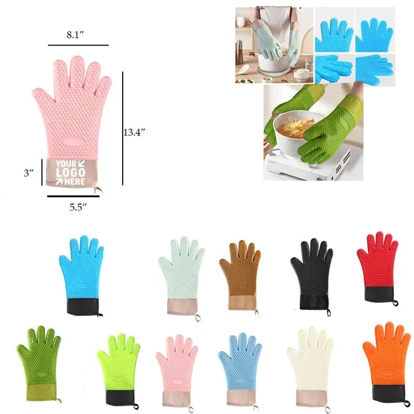 Heat-Resistant Silicone Oven Gloves w/ Cotton Lining