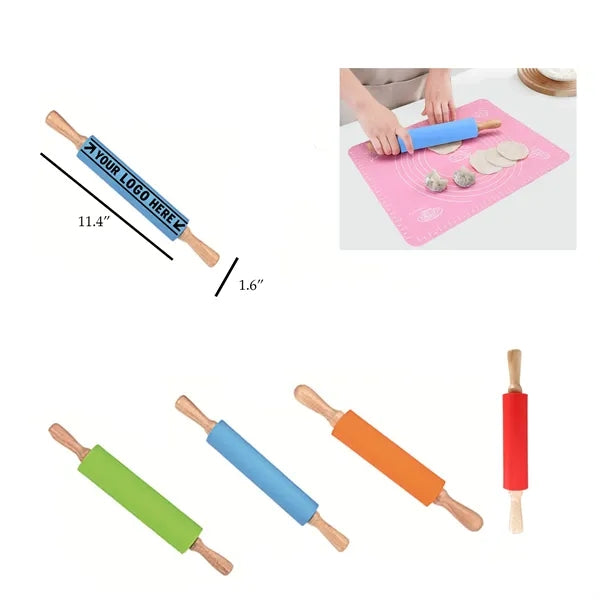 Non-Stick Silicone Rolling Pin w/ Wooden Handle