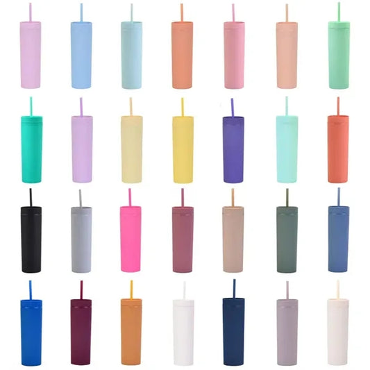 16OZ Double-Wall Plastic Straw Tumbler