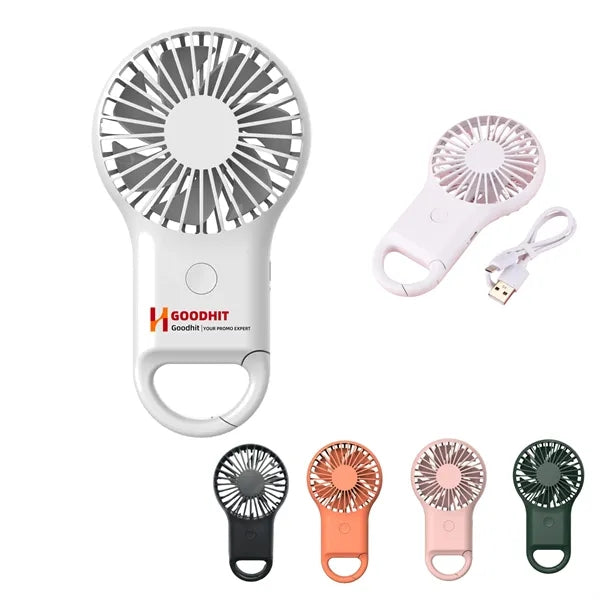 Portable Mini USB Rechargeable Fan with 3 Speed w/ Carabiner