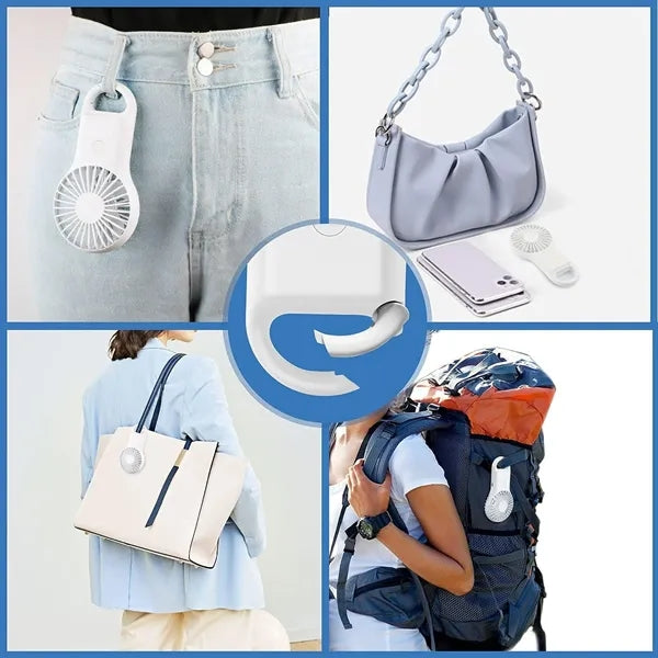 Portable Mini USB Rechargeable Fan with 3 Speed w/ Carabiner