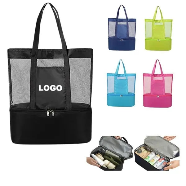 Beach Mesh Tote Bag with Cooler Compartment