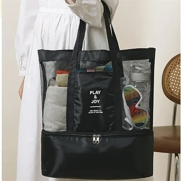 Beach Mesh Tote Bag with Cooler Compartment