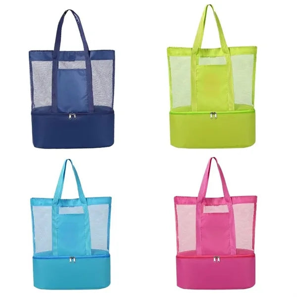 Beach Mesh Tote Bag with Cooler Compartment