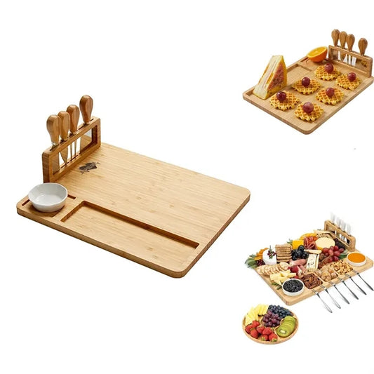 Cheese Bamboo Chopping Board W/ 4 Cutters