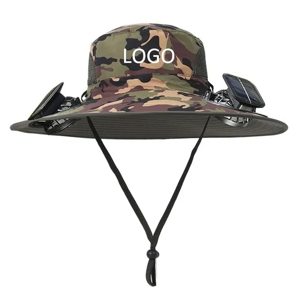 Sun Hat with 2 Solar Fan Wide Brim for Outdoor Summer