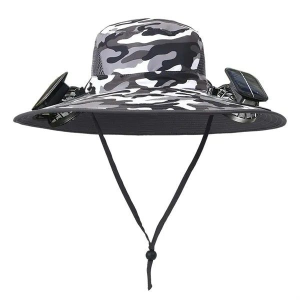 Sun Hat with 2 Solar Fan Wide Brim for Outdoor Summer