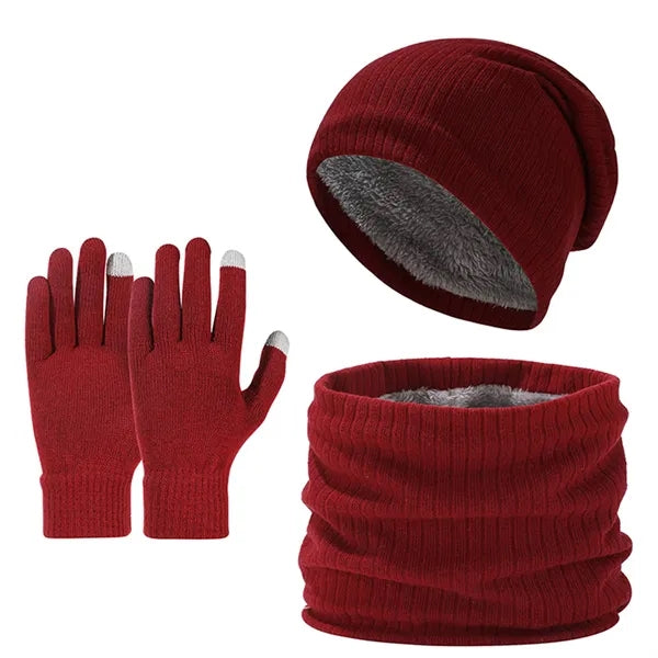 Winter Knit Hat, Scarf, and Gloves Set