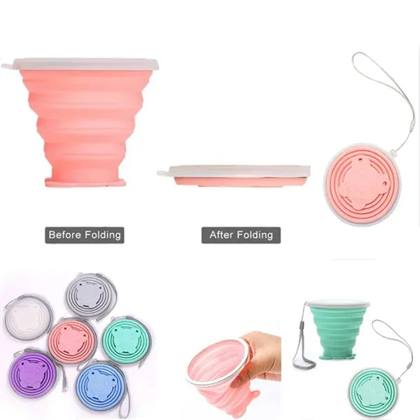 Travel Collapsible Silicone Water Cups with Lids