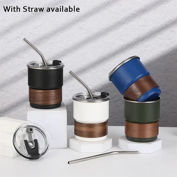 10Oz Stainless Steel Camping Coffee Mug w/Wood Sleeve & Lid