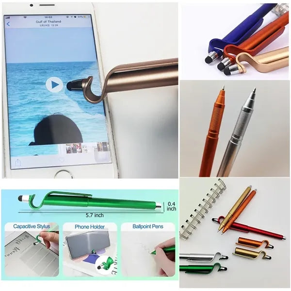 3 in 1 Matte Touch Screen Mobile Phone Holder Pen w/Stylus