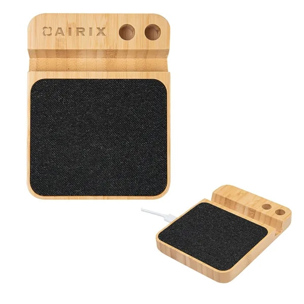 10W Bamboo Wireless Charger with Pen Holder and Phone Stand