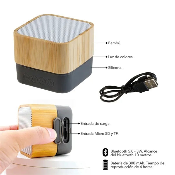 Portable Bamboo Wireless Bluetooth Speaker with LED Light