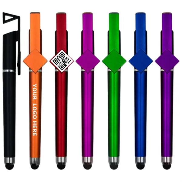 3-in-1 Stylus Ballpoint Pen with Phone Stand & QR Code