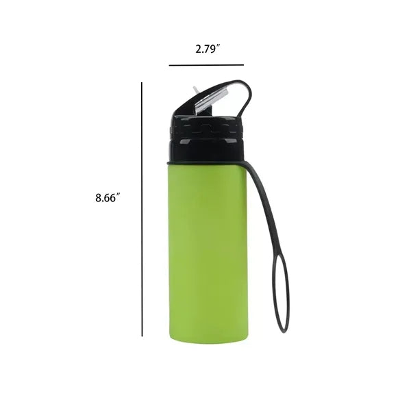 Collapsible Silicone Water Bottle with Straw Strap