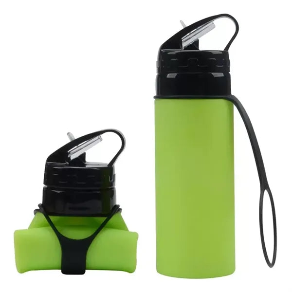 Collapsible Silicone Water Bottle with Straw Strap