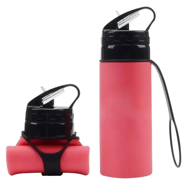 Collapsible Silicone Water Bottle with Straw Strap