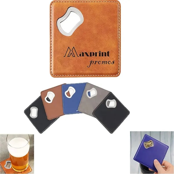 Square Leatherette Coaster w Bottle Opener