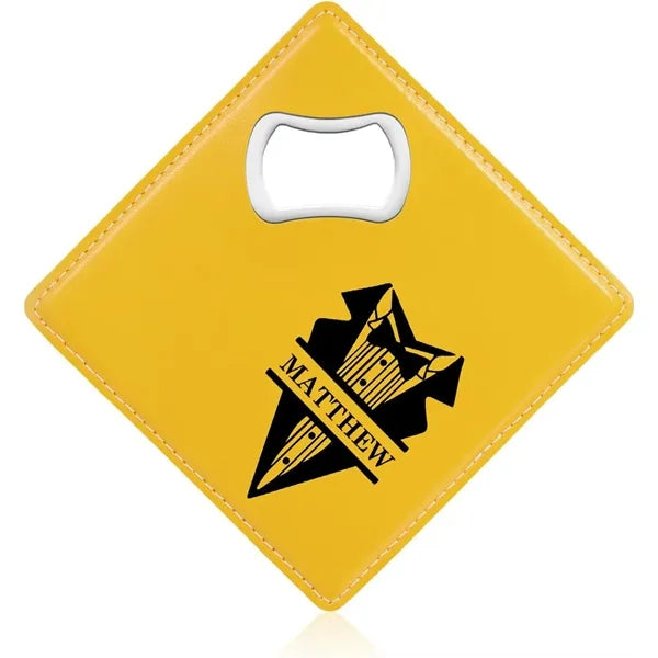Square Leatherette Coaster w Bottle Opener