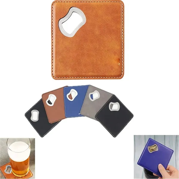Square Leatherette Coaster w Bottle Opener