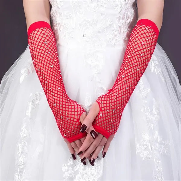Fishnet Rhinestone Gloves
