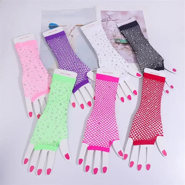 Fishnet Rhinestone Gloves