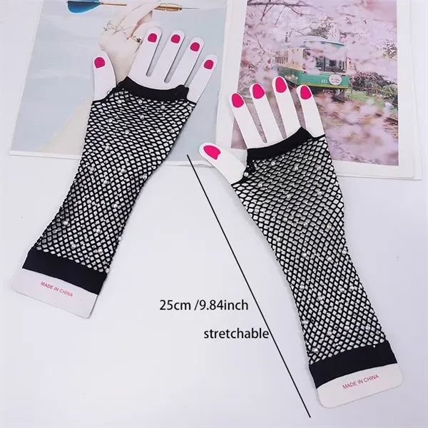 Fishnet Rhinestone Gloves
