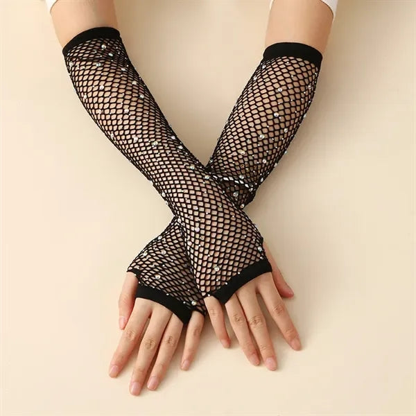 Fishnet Rhinestone Gloves