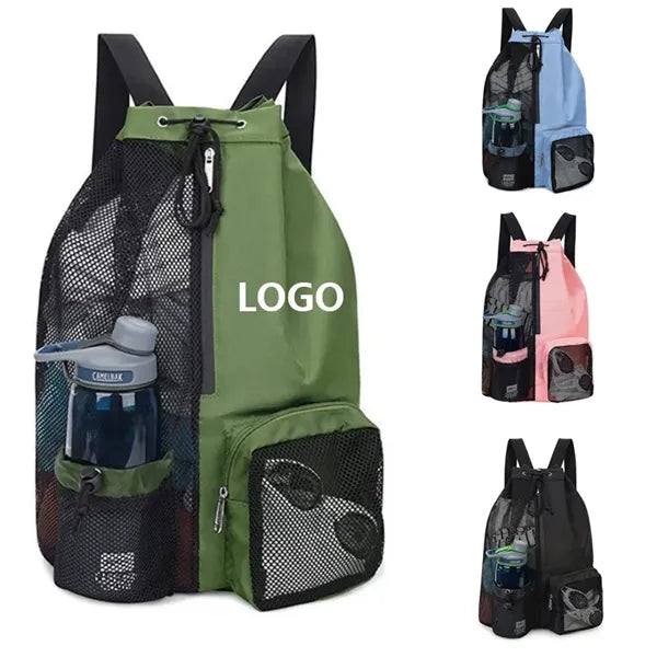 Portable Mesh Drawstring Backpack With Wet Pocket