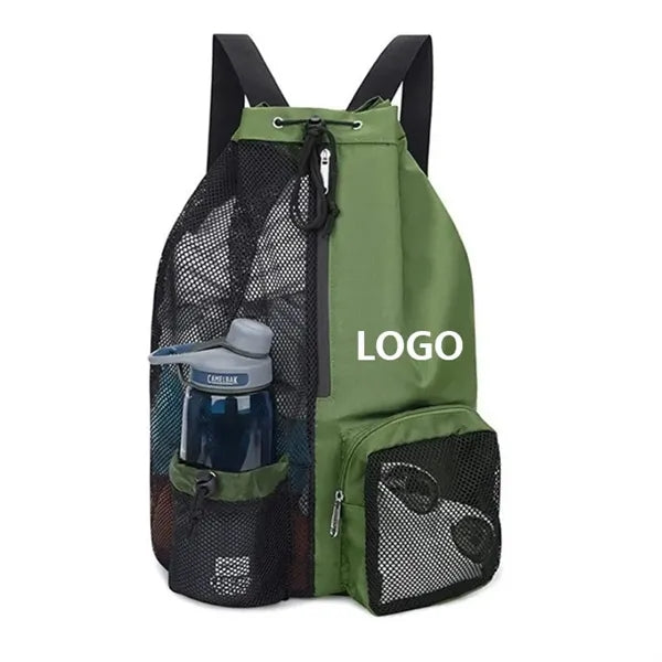 Portable Mesh Drawstring Backpack With Wet Pocket