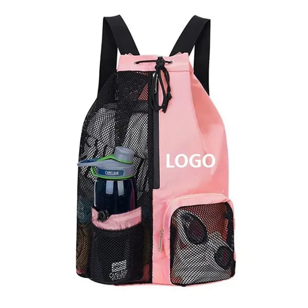 Portable Mesh Drawstring Backpack With Wet Pocket