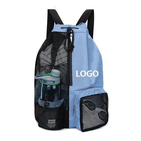 Portable Mesh Drawstring Backpack With Wet Pocket