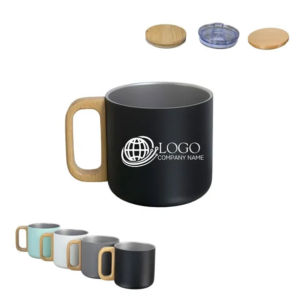 14oz Wooden Handle Stainless Steel Double Layer Mug