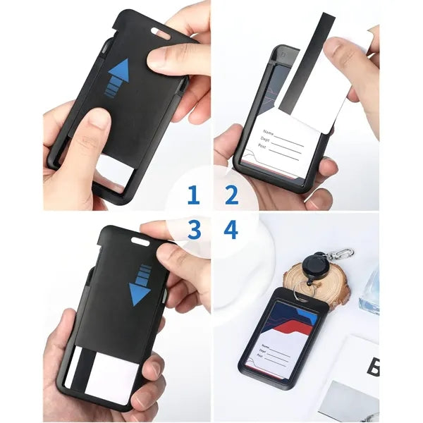 Sliding ID Badge Holder Hard Vertical Plastic Card Case