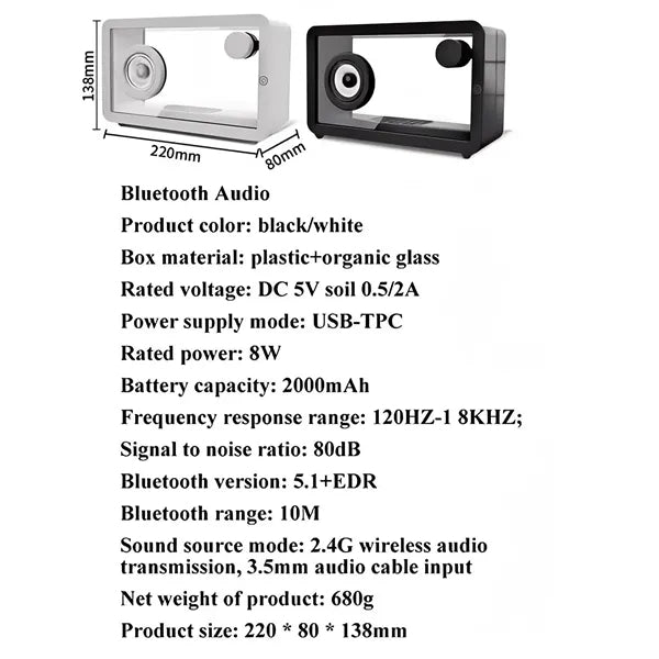 Deep Bass Transparent Bluetooth Speaker with LED Light