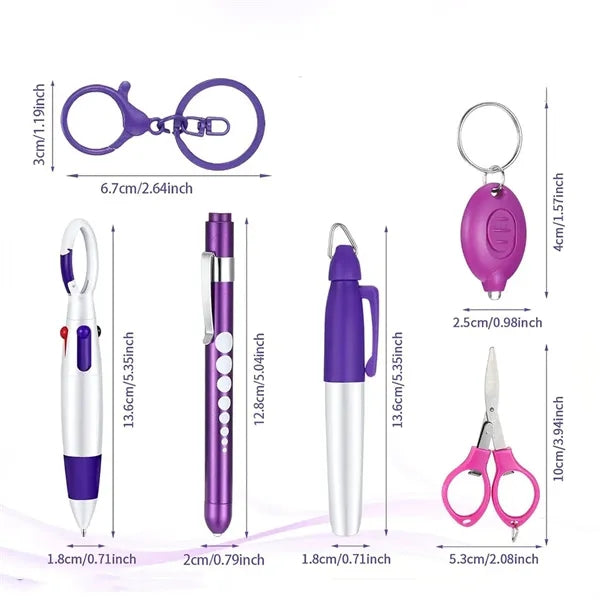 6pcs Nursing Set LED Flashlight Folding Scissors Keychain