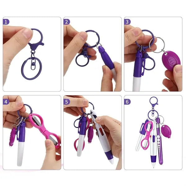 6pcs Nursing Set LED Flashlight Folding Scissors Keychain