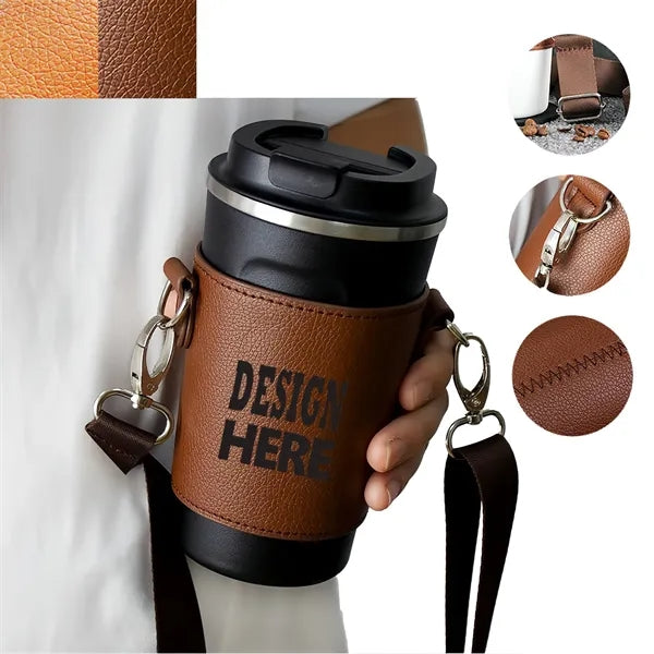 Cross-Strap Leather Beverage Sleeve