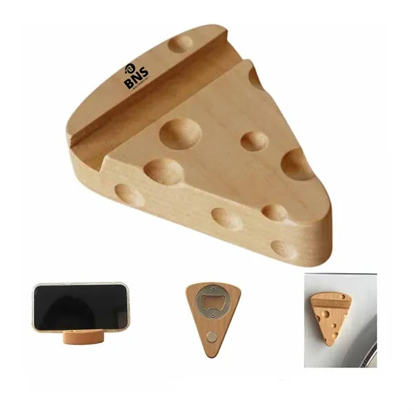 Cute Cheese Shape Portable Magnetic Wooden Bottle Opener